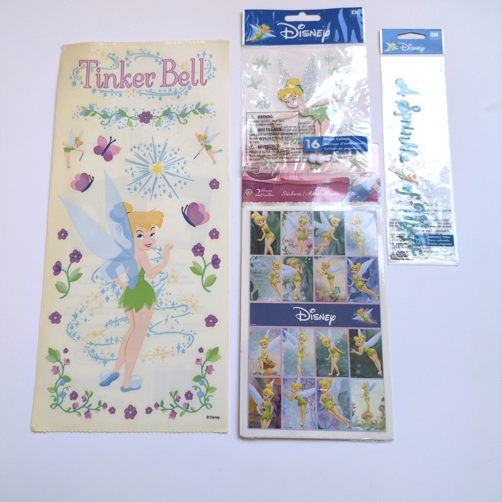 Disney Tinkerbell Stickers Sandylion EK Success Glitter 3D Scrapbook Lot 4pk